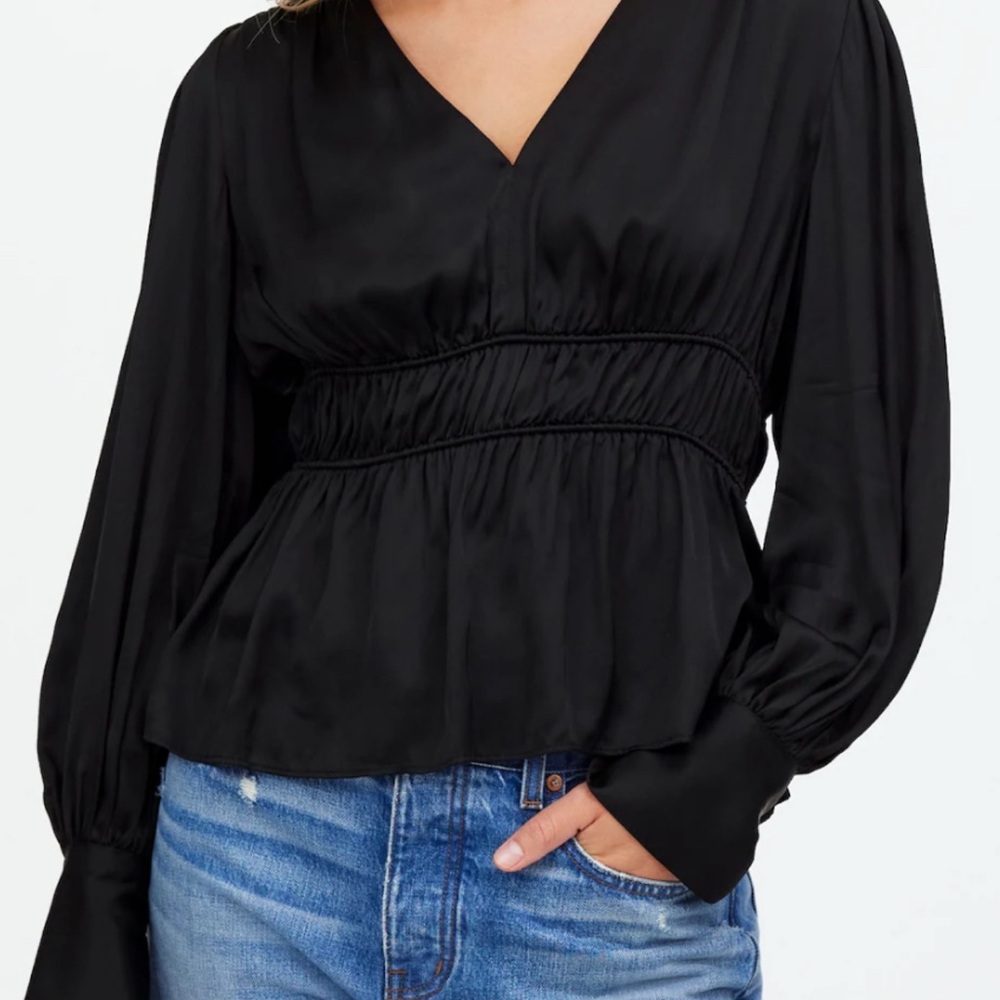 Madewell Midnight Black V-Neck Blouse Size 8 NWOT